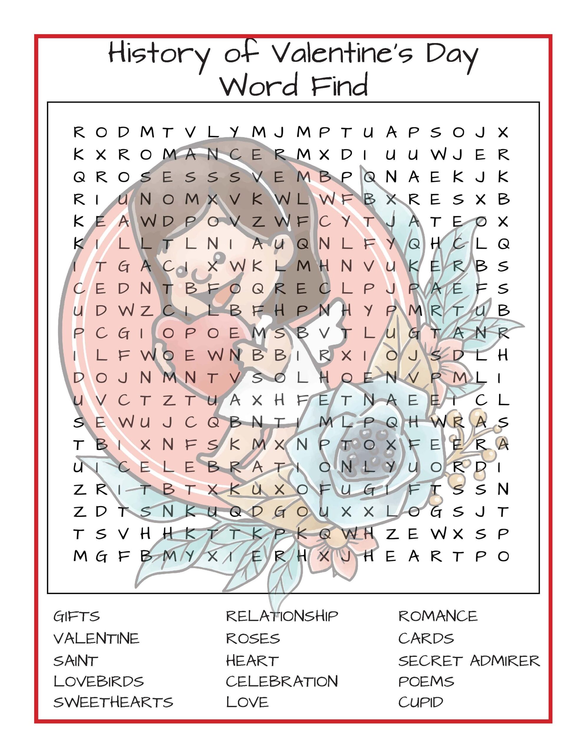 Valentine s Day Word Search Printable And Crossword With The History Of Valentine s Day With Printables