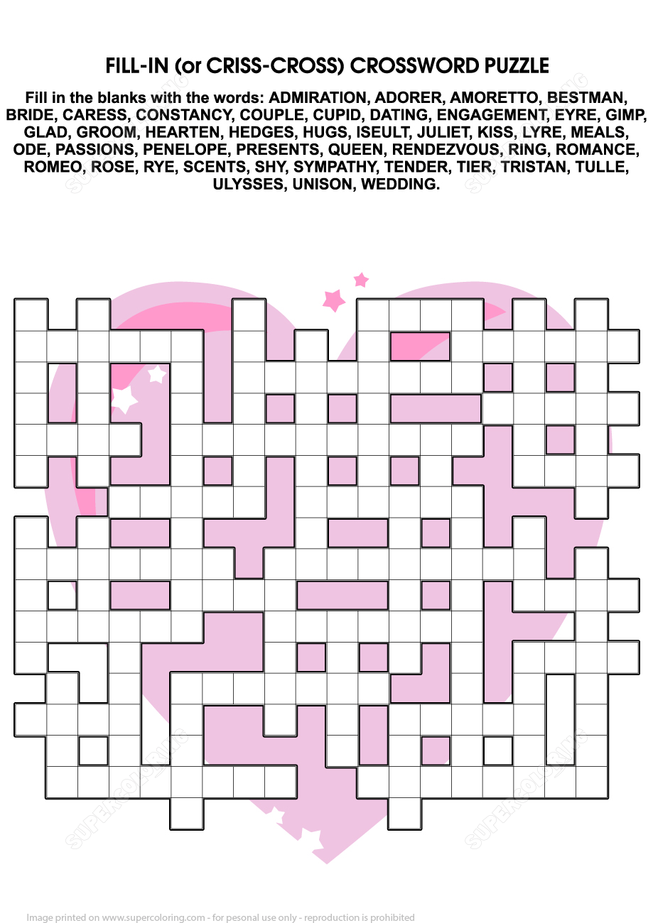 Valentines Day Criss Cross Puzzle Free Printable Worksheets