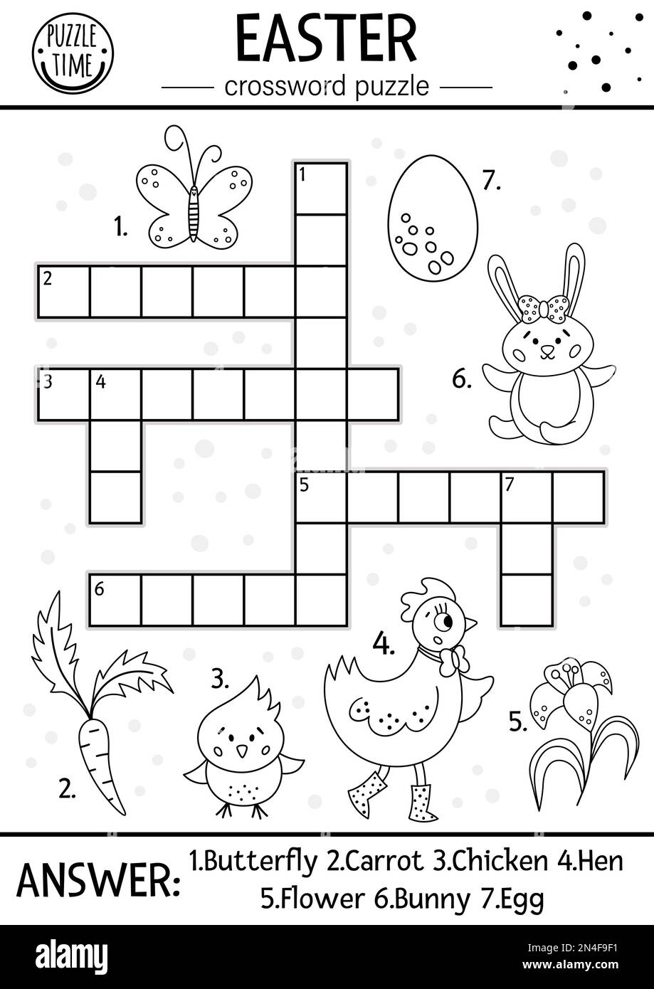 Vector Black And White Easter Crossword Puzzle For Kids Simple Spring Quiz With Holiday Objects And Animals For Children Activity Or Coloring Page W Stock Vector Image Art Alamy