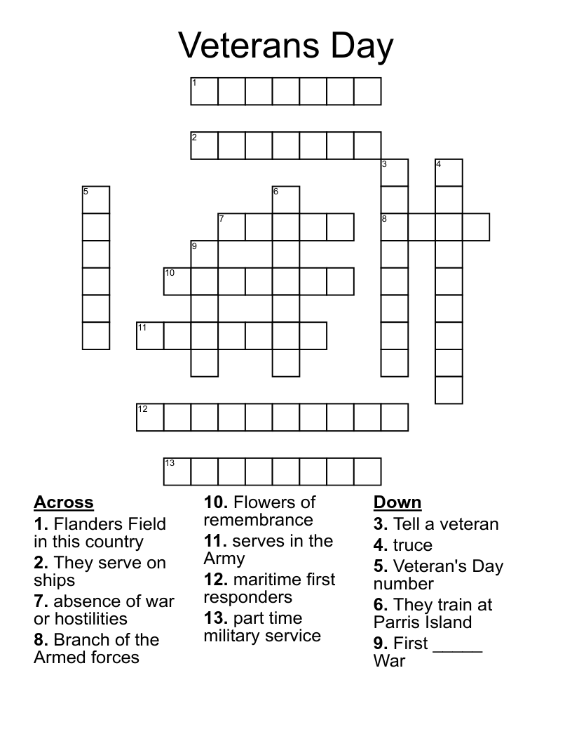Veterans Day Crossword WordMint