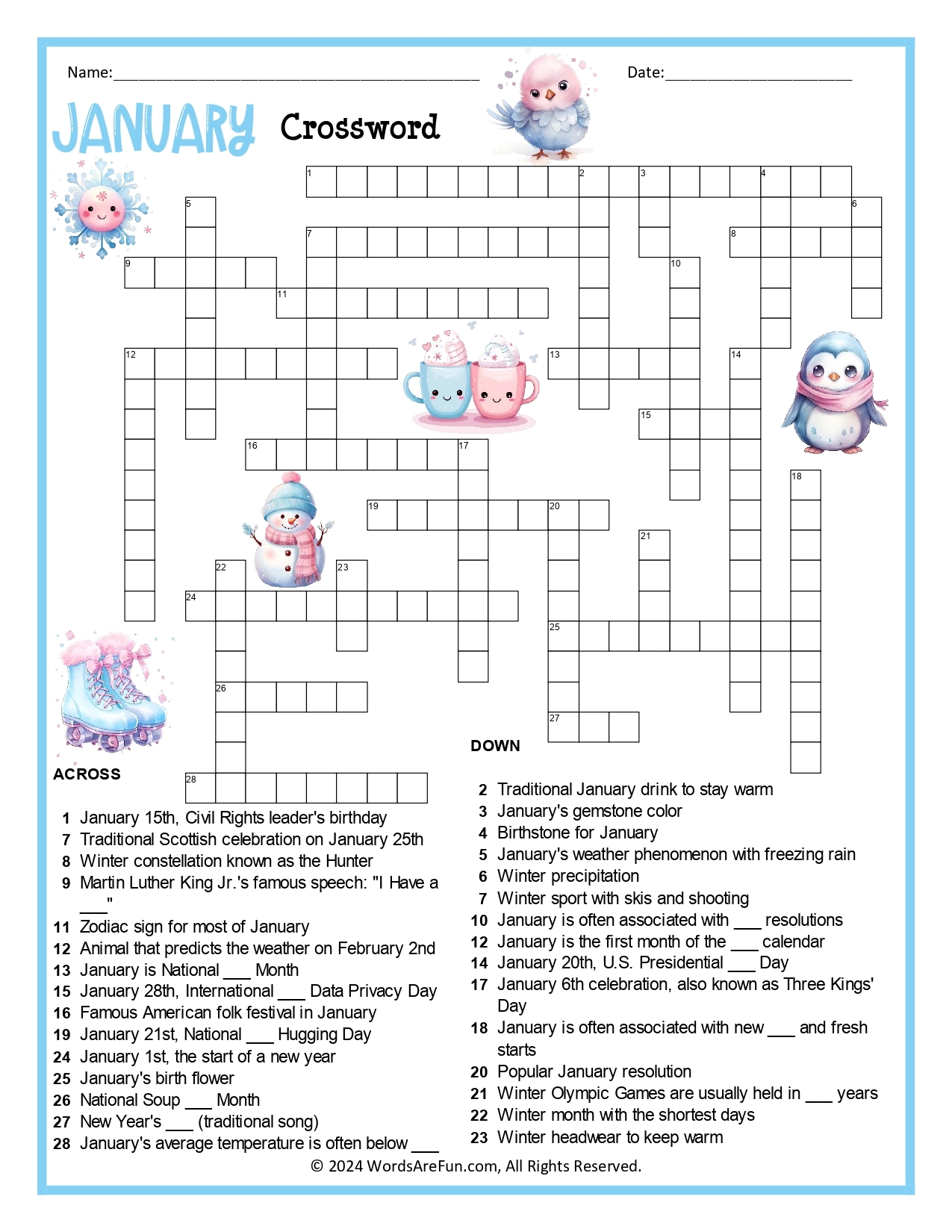 Winter Crossword Puzzles