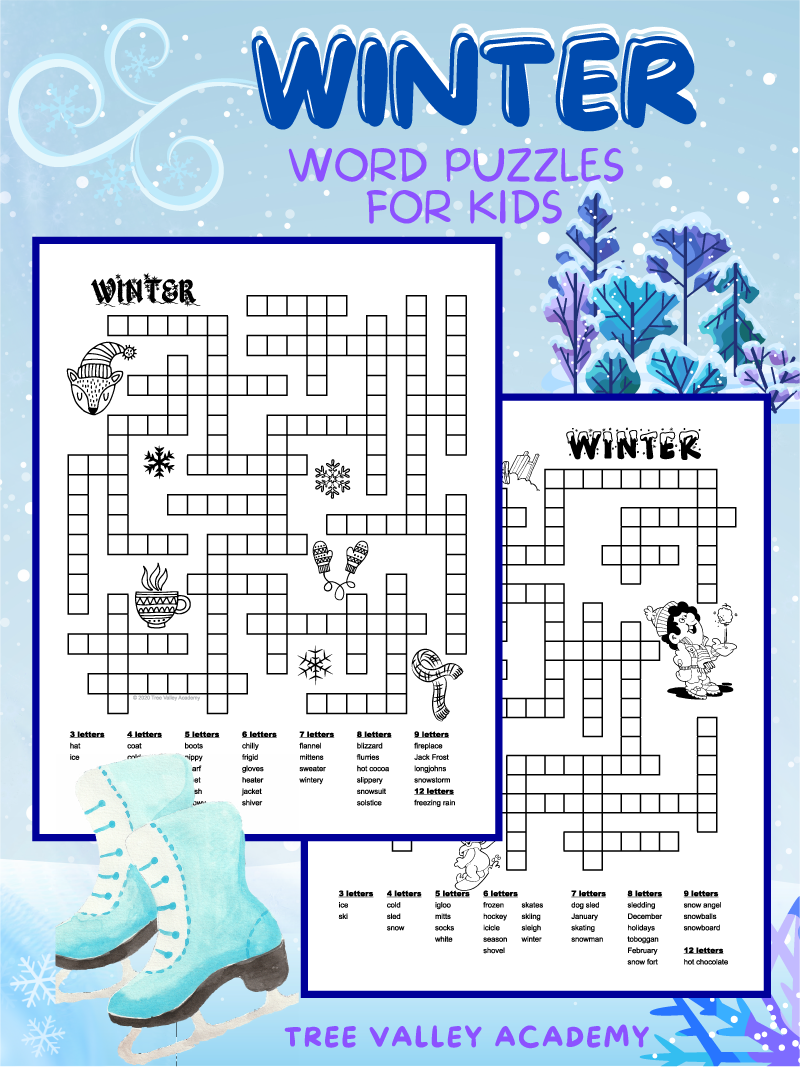Winter Fill In Word Puzzles For Kids Tree Valley Academy
