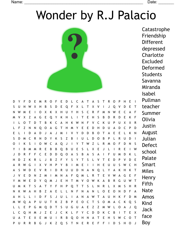 Wonder By R J Palacio Word Search WordMint