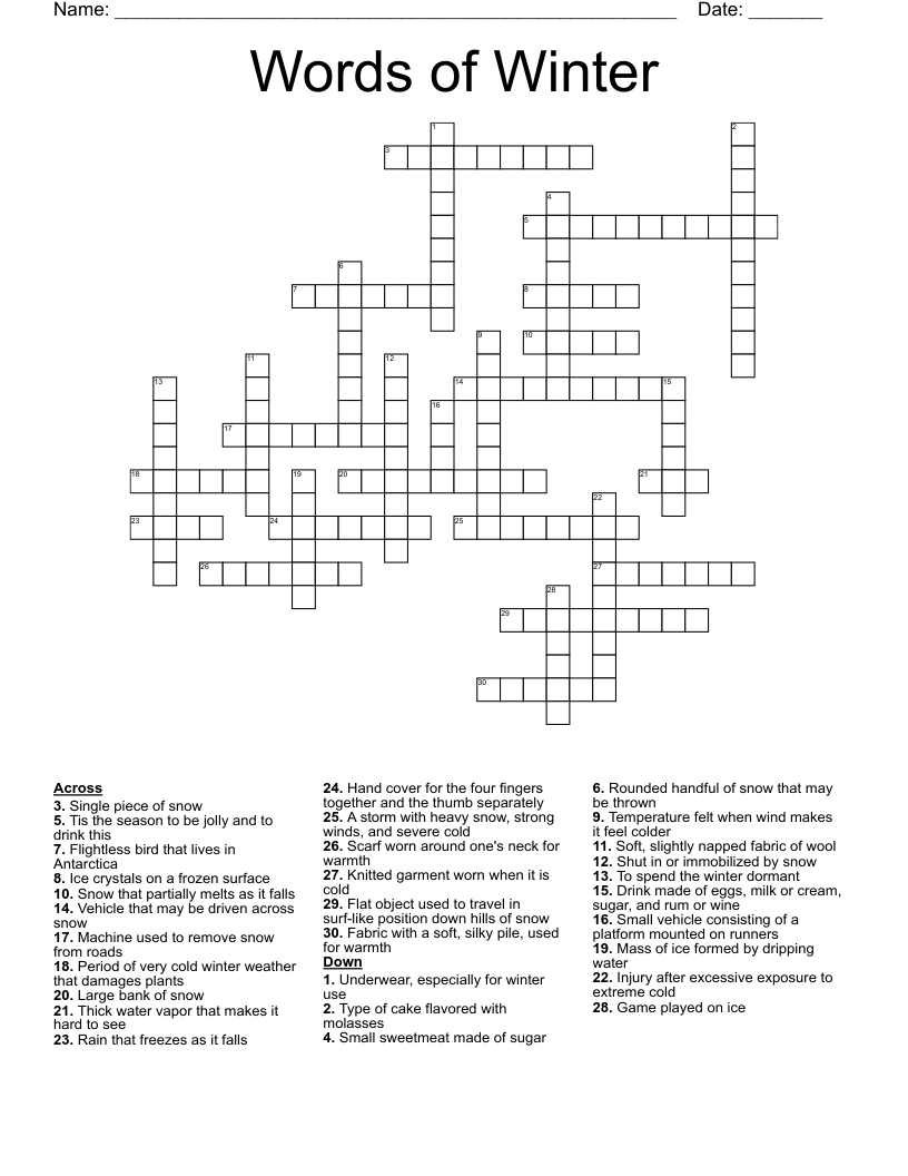 Words Of Winter Crossword WordMint