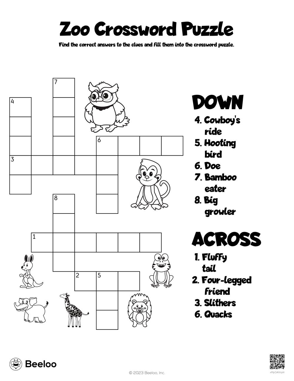 Zoo Crossword Puzzle Beeloo Printable Crafts And Activities For Kids
